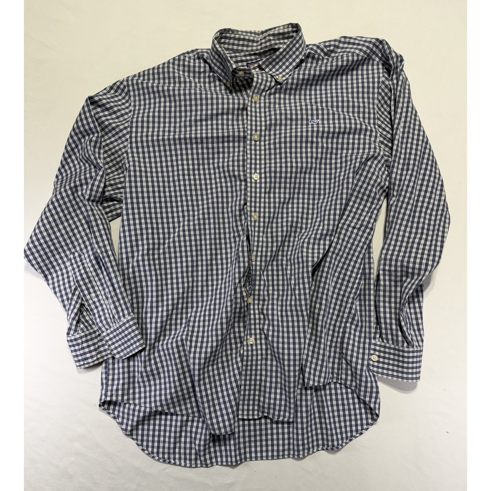 Vineyard Vines Whale Shirt Button Down Check Cotton Blue Men's Large